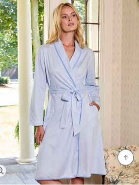 Brooks Brothers X LAKE Women's Belted Bathrobe in Classic Blue Oxford Stripe XS